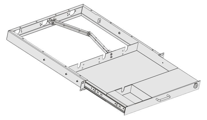 This is a picture of a 1U keyboard & mouse tray in an isometric view