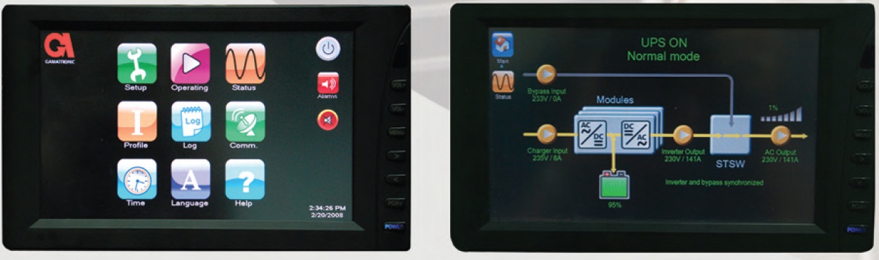 This is a picture of the 250kw/250KVA modular UPS touchscreen controls