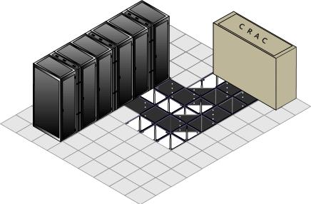 This is a picture of a data centre with partitioning under floor