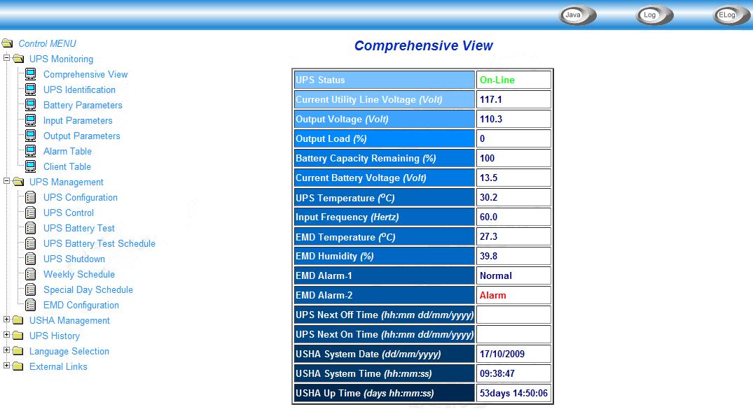 This is a picture of a UPS network management card web browser interface